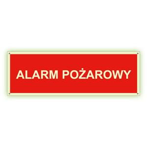 Alarm pożarowy - fotoluminescencyjny znak z dziurkami, płyta PVC 2 mm 150x50 mm