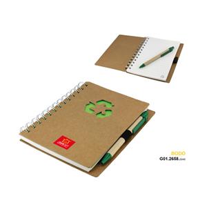 Blok z długopisem BODO - brązowy/zielony