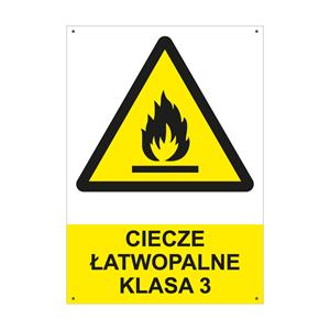 CIECZE ŁATWOPALNE KLASA 3 - znak BHP z dziurkami, płyta PVC A4, 2 mm