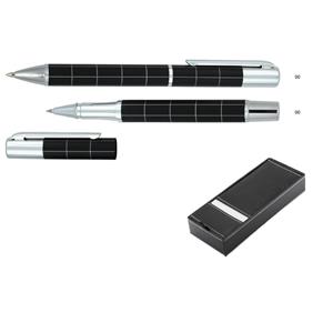 Długopis i roller CHEQUER w zestawie upominkowym - czarny