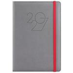 Diář POLY denní A5 2027 polský - šedá/červená gumička