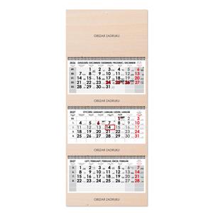 Drewniany trzymiesięczny kalendarz Trio Wood składany polski ze spiralą 2027 - szary