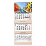 Drewniany trzymiesięczny kalendarz Trio Wood Wenecja składany polski ze spiralą 2027 - szary