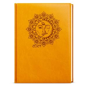 Dzienny kalendarz książkowy 2024 z tłoczeniem David Vivella A5 ochra - Słońce