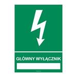 GŁÓWNY WYŁĄCZNIK ……………….., płyta PVC 1 mm, 148x210 mm