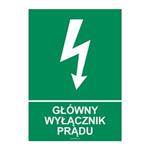 GŁÓWNY WYŁĄCZNIK PRĄDU, płyta PVC 1 mm, 210x297 mm