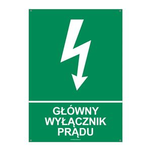 GŁÓWNY WYŁĄCZNIK PRĄDU, płyta PVC 2 mm z dziurkami, 210x297 mm