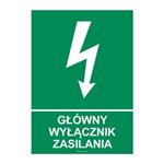 GŁÓWNY WYŁĄCZNIK ZASILANIA, płyta PVC 2 mm, 210x297 mm