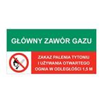 GŁÓWNY ZAWÓR GAZU - ZAKAZ PALENIA TYTONIU..., ZNAK ŁĄCZONY, naklejka 150x75 mm