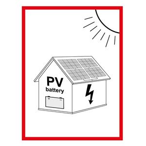 Instalacja fotowoltaiczna z baterią- znak BHP, płyta PVC 0,5 mm 74 x 105 mm