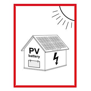 Instalacja fotowoltaiczna z baterią- znak BHP, płyta PVC 2 mm z dziurkami (A6) 105 x 148 mm