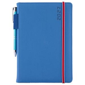 Kalendarz książkowy AMOS dzienny A5 2027 polski - niebieski/czerwona gumka