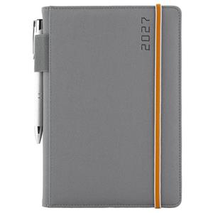 Kalendarz książkowy AMOS tygodniowy A5 2027 polski - szary/pomarańczowa gumka