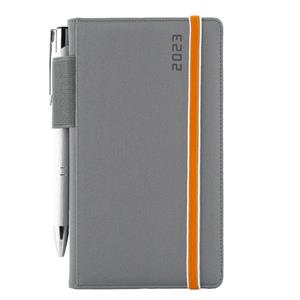 Kalendarz książkowy AMOS tygodniowy kieszonkowy 2023 czeski - szary/pomarańczowa gumka