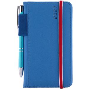 Kalendarz książkowy AMOS tygodniowy kieszonkowy 2027 polski - niebieski/czerwona gumka