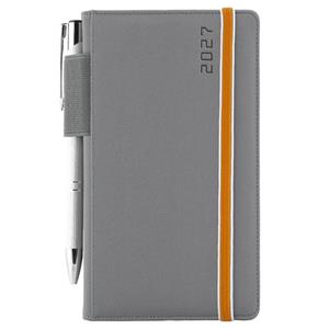 Kalendarz książkowy AMOS tygodniowy kieszonkowy 2027 polski - szary/pomarańczowa gumka