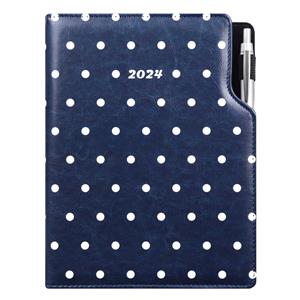 Kalendarz książkowy DESIGN dzienny A4 2025 polski - niebieski - groszki