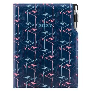 Kalendarz książkowy DESIGN dzienny A4 2027 polski - granatowy - Flamingo