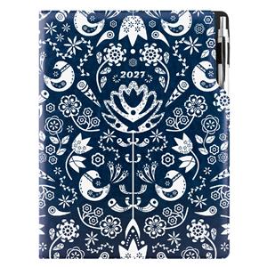 Kalendarz książkowy DESIGN dzienny A4 2027 polski - granatowy - Folk