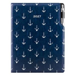 Kalendarz książkowy DESIGN dzienny A4 2027 polski - granatowy - marynarski- kotwice