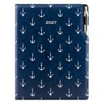 Kalendarz książkowy DESIGN dzienny A4 2027 polski - granatowy - marynarski- kotwice 