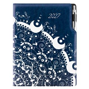 Kalendarz książkowy DESIGN dzienny A4 2027 polski - granatowy - ornament