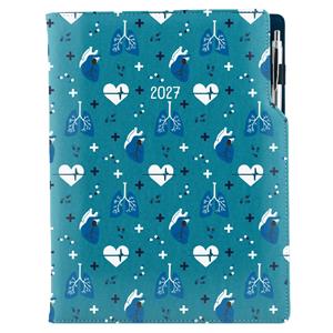 Kalendarz książkowy DESIGN dzienny A4 2027 polski - turkusowy Doktor - serce