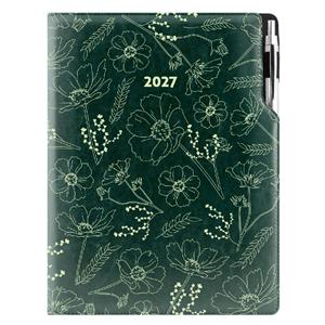 Kalendarz książkowy DESIGN dzienny A4 2027 polski - zielony - kwiatki