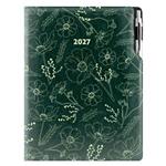 Kalendarz książkowy DESIGN dzienny A4 2027 polski - zielony - kwiatki 