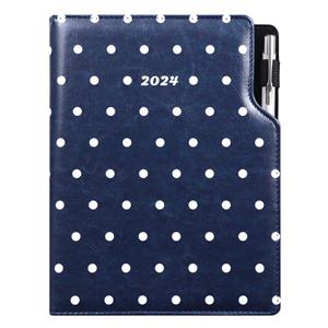 Kalendarz książkowy DESIGN dzienny A5 2024 czeski - niebieski - groszki