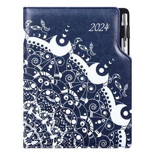 Kalendarz książkowy DESIGN dzienny A5 2024 czeski - niebieski - ornament