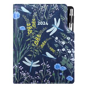 Kalendarz książkowy DESIGN dzienny A5 2024 czeski - niebieski - ważki