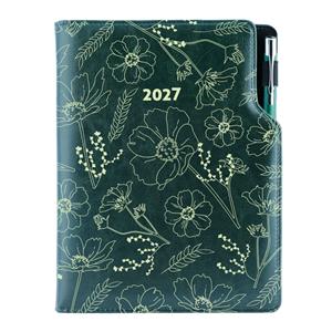 Kalendarz książkowy DESIGN dzienny A5 2027 polski - zielony - kwiatki