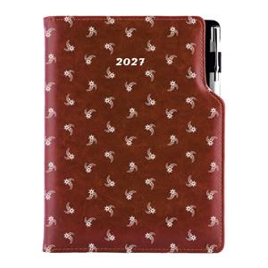 Kalendarz książkowy DESIGN dzienny B6 2027 polski - brązowy - biały kwiat