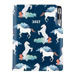 Kalendarz książkowy DESIGN dzienny B6 2027 polski - granatowy - konie