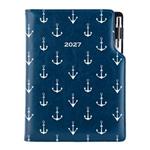 Kalendarz książkowy DESIGN dzienny B6 2027 polski - granatowy - marynarski- kotwice 