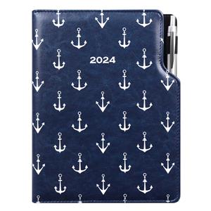 Kalendarz książkowy DESIGN tygodniowy A4 2024 - niebieski - marynarski - kotwice