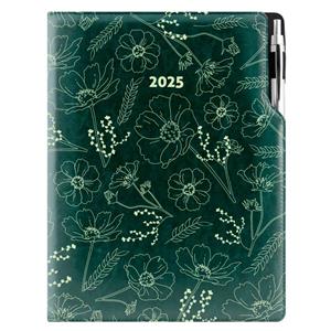 Kalendarz książkowy DESIGN tygodniowy A4 2025 - zielony - kwiatki