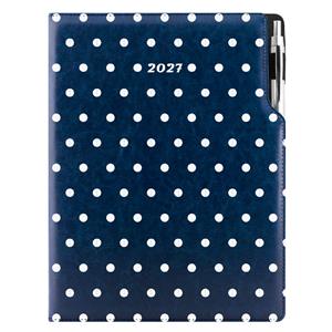 Kalendarz książkowy DESIGN tygodniowy A4 2027 polski - granatowy - groszki