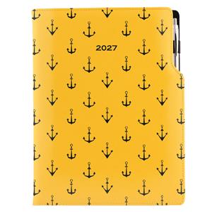 Kalendarz książkowy DESIGN tygodniowy A4 2027 polski - żółty - marynarski- kotwice