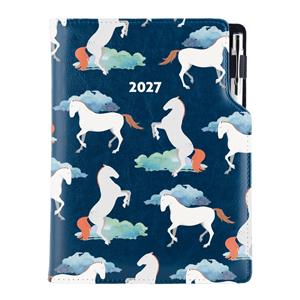 Kalendarz książkowy DESIGN tygodniowy A5 2027 polski - granatowy - konie