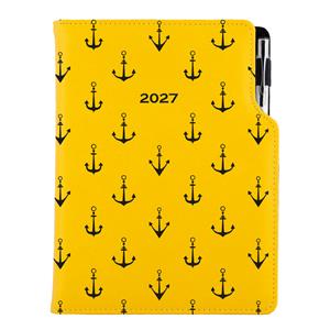 Kalendarz książkowy DESIGN tygodniowy A5 2027 polski - żółty - marynarski- kotwice