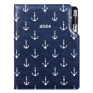 Kalendarz książkowy DESIGN tygodniowy B5 2024 - niebieski - marynarski - kotwice