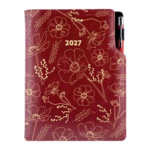 Kalendarz książkowy DESIGN tygodniowy B5 2027 polski - bordo - kwiaty