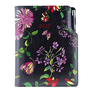 Kalendarz książkowy DESIGN tygodniowy B5 2027 polski - czarny - kwiaty