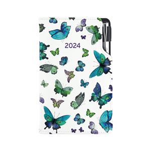 Kalendarz książkowy DESIGN tygodniowy kieszonkowy 2024 czeski - Niebieskie motyle