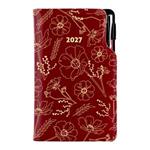 Kalendarz książkowy DESIGN tygodniowy kieszonkowy 2027 polski - bordo - kwiaty 