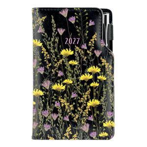 Kalendarz książkowy DESIGN tygodniowy kieszonkowy 2027 polski - czarny - łąka