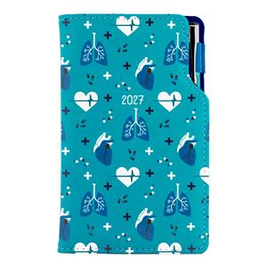 Kalendarz książkowy DESIGN tygodniowy kieszonkowy 2027 polski - turkusowy Doktor - serce