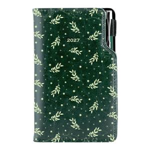 Kalendarz książkowy DESIGN tygodniowy kieszonkowy 2027 polski - zielony - gałązki